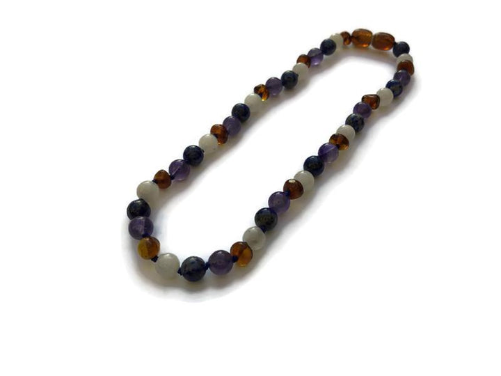 Baltic Amber Necklace - 11 Or 12.5 Inch Baltic Amber Necklace Dark Amber Amethyst Lapis Moonstone