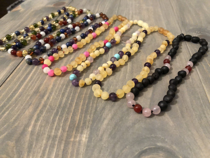 Baltic Amber Necklace - 11 Or 12.5 Inch Baltic Amber Necklace Dark Amber Amethyst Lapis Moonstone