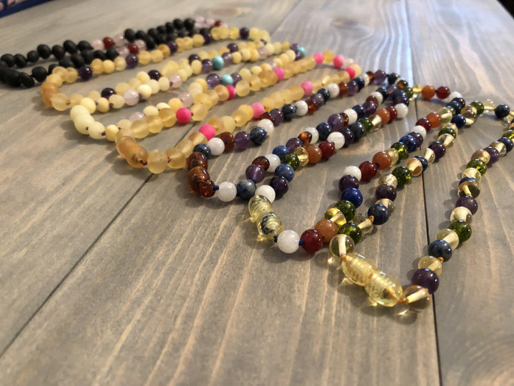 Baltic Amber Necklace - 11 Or 12.5 Inch Baltic Amber Necklace Dark Amber Amethyst Lapis Moonstone