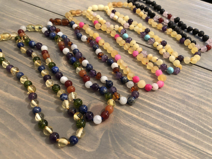 Baltic Amber Necklace - 11 Or 12.5 Inch Baltic Amber Necklace Dark Amber Amethyst Lapis Moonstone