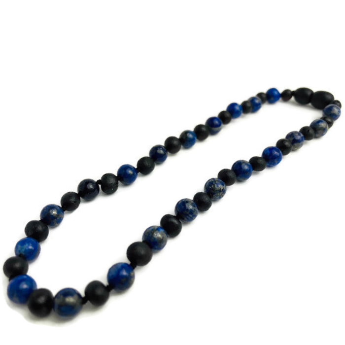 Baltic Amber Necklace - 12.5 Inch Baltic Amber Necklace Polished Black Cherry & Lapis Lazuli