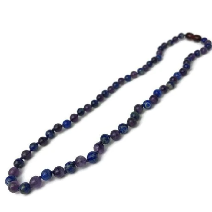 Baltic Amber Necklace - 12.5 Or 14 17 19 Inch ADHD Focus Anger Amethyst Lapis Lazuli