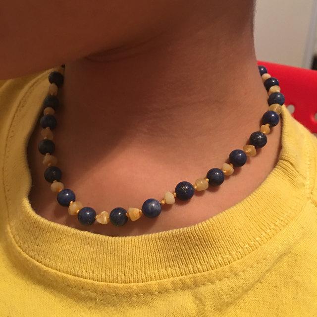 Baltic Amber Necklace - 14 15 Inch ADHD Anxiety Teething Raw Milk Lapis Lazuli Baltic Amber Necklace