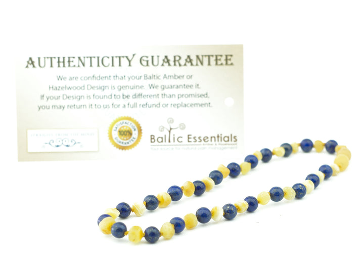 Baltic Amber Necklace - 14 15 ADHD Anxiety Teething Raw Milk Lapis Lazuli Baltic Amber PreTeen