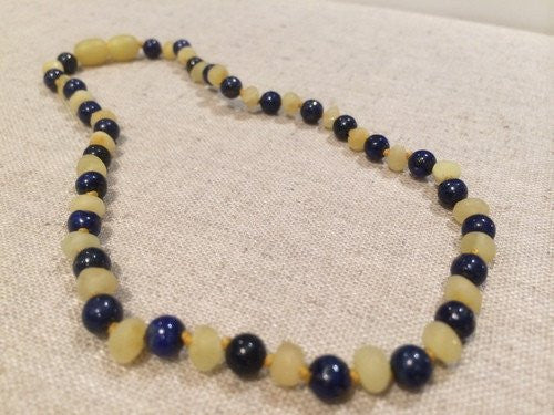 Baltic Amber Necklace - 14 15 ADHD Anxiety Teething Raw Milk Lapis Lazuli Baltic Amber PreTeen