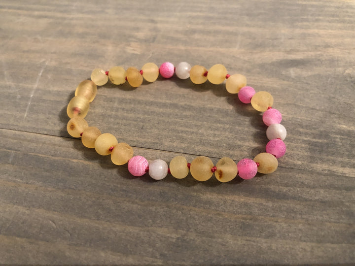 Baltic Amber Necklace - 7.5 Inch Baltic Amber Bracelet Lemon Moonstone Focus Clarity