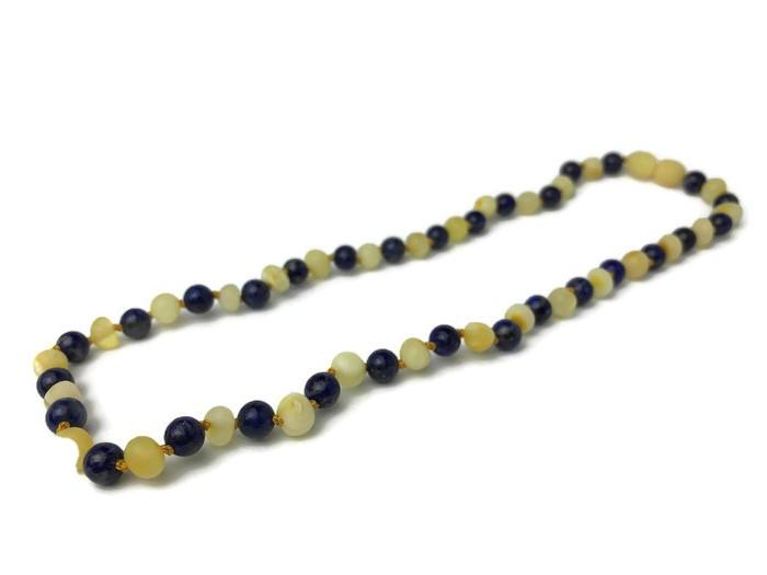 Baltic Amber Necklace - ADHD Anxiety Arthritis Carpal Tunnel Raw Raw Milk Amber Lapis 17 19