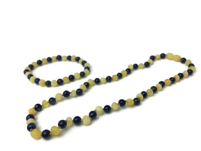 Baltic Amber Necklace - ADHD Anxiety Arthritis Carpal Tunnel Raw Raw Milk Amber Lapis 17 19