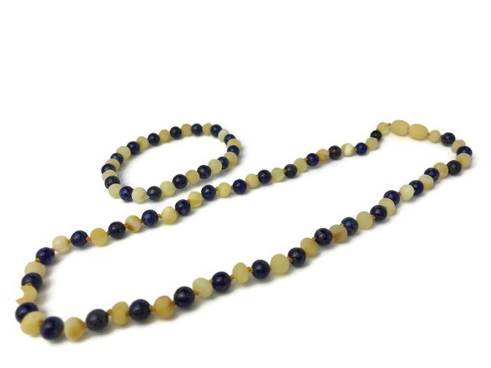 Baltic Amber Necklace - ADHD Anxiety Arthritis Carpal Tunnel Raw Raw Milk Amber Lapis 17 19