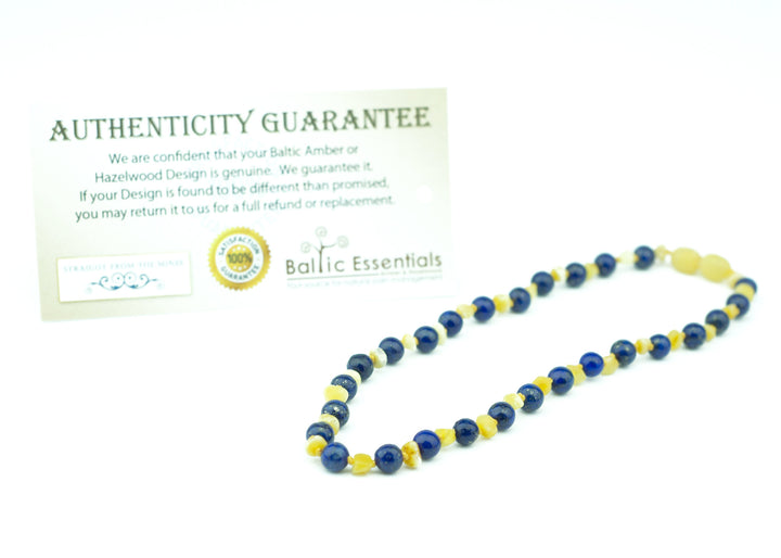 Baltic Amber Necklace - ADHD Anxiety Arthritis Carpal Tunnel Raw Raw Milk Amber Lapis 17 19