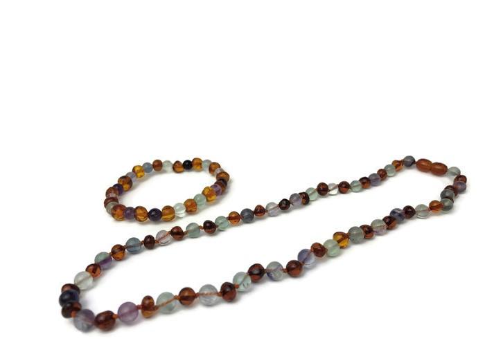 Baltic Amber Necklace - Baltic Amber Necklace Rainbow Cognac Pink Rose Quartz Purple 17 19 Fluorite