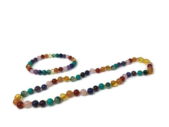 Baltic Amber Necklace - Baltic Amber Teen Adult 17 19 22 Necklace 7.5 Bracelet SET Rainbow