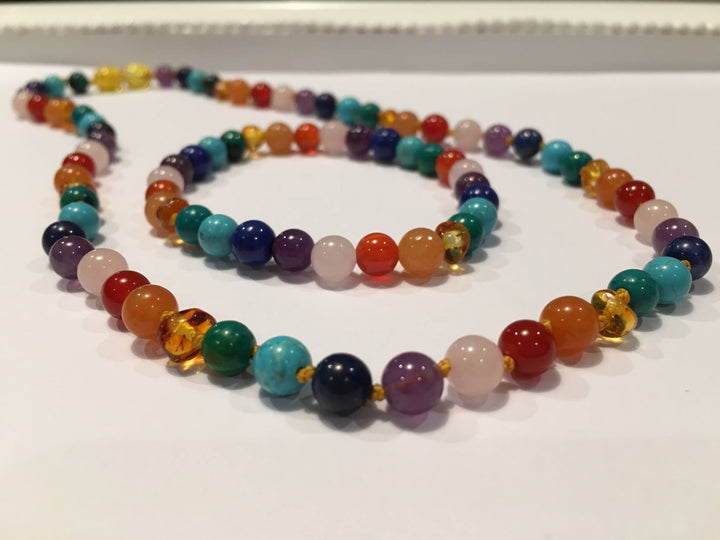 Baltic Amber Necklace - Baltic Amber Teen Adult 17 19 22 Necklace 7.5 Bracelet SET Rainbow