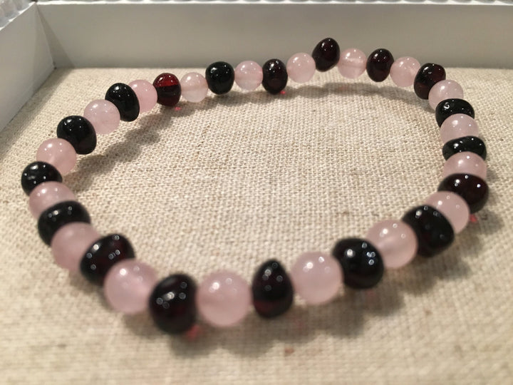 Baltic Amber Necklace - Baltic Amber Teen Adult 7.5 Inch Bracelet Cherry Amber Pink Quartz Sadness