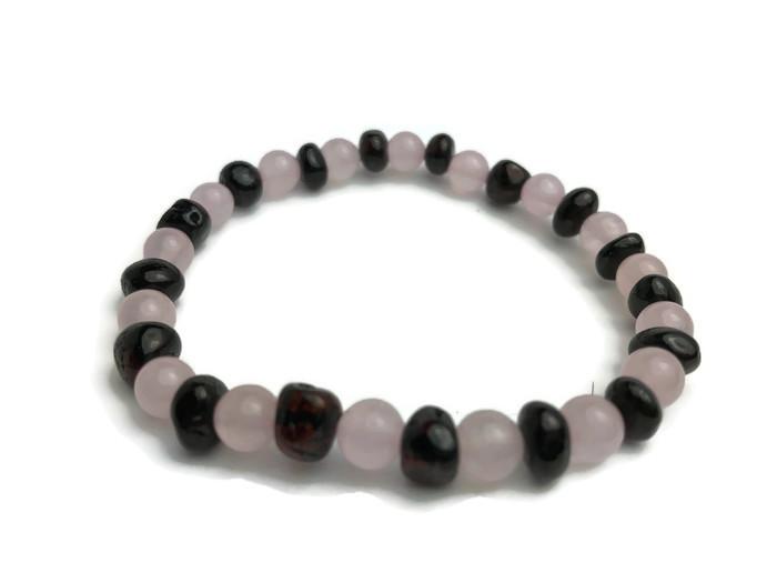 Baltic Amber Necklace - Baltic Amber Teen Adult 7.5 Inch Bracelet Cherry Amber Pink Quartz Sadness