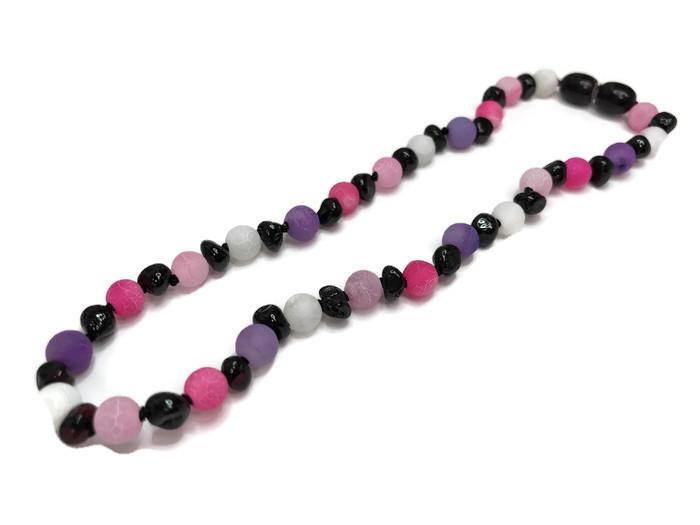 Baltic Amber Necklace - Baltic Amber Teething Polished Cherry Fluorite Necklace Focus Clarity