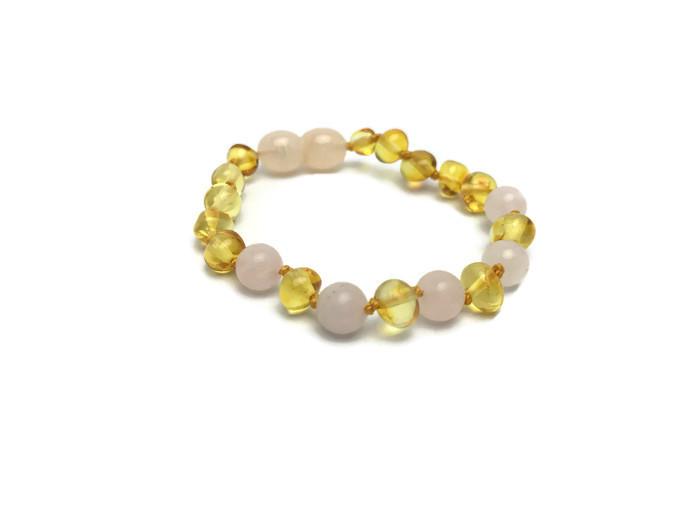 Baltic Amber Necklace - FAST Relief! Baltic Amber Teething Polished Lemon Pink Rose Quartz Anxiety