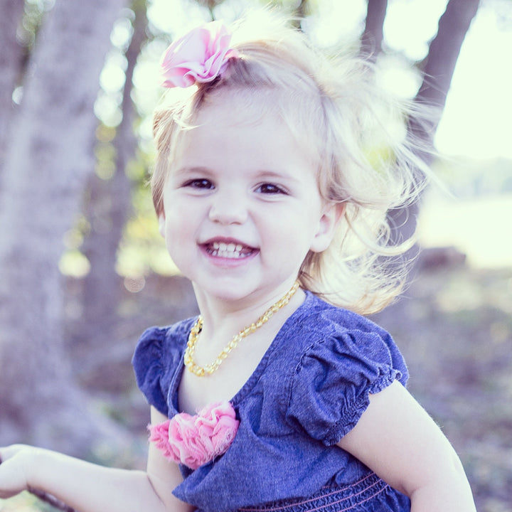 Baltic Amber Necklace - Fast RELIEF For Teething Baby NATURALLY 100% Baltic Amber! Polished Lemon