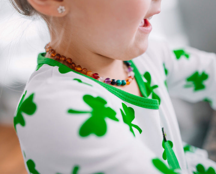 Baltic Amber Necklace - Half Baltic Amber Necklace 12.5 Rainbow Raw Honey Pink Amethyst