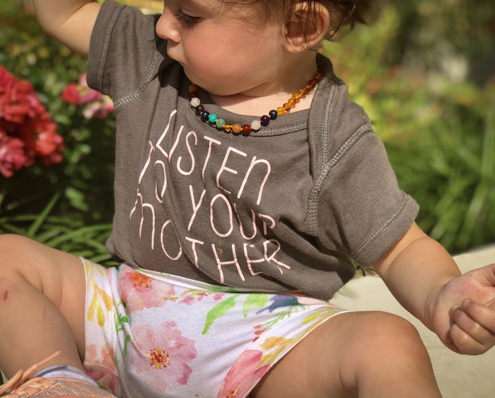 Baltic Amber Necklace - Polished Honey Half Rainbow 11 Baltic Amber Necklace Pink Quartz Amethyst