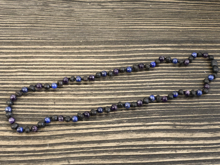 Baltic Amber Necklace 17 19 Raw Cherry Mix Help for Focus, ADHD, Anger, Pain. Lapis & Amethyst 