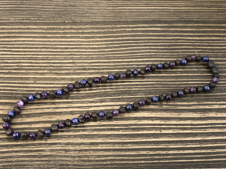 Baltic Amber Necklace 17 19 Raw Cherry Mix Help for Focus, ADHD, Anger, Pain. Lapis & Amethyst 