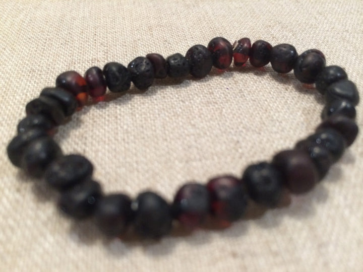 Baltic Amber Teething Bracelet Raw Cherry Stretch Fever Drool For Baby, Infant, Toddler Unpolished