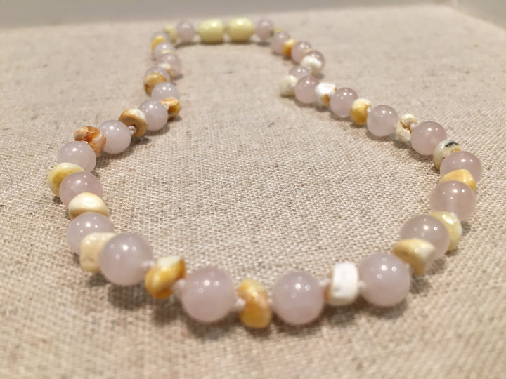 Baltic Amber Necklace - Baltic Amber Teething Necklace Rainbow Milk Pink 