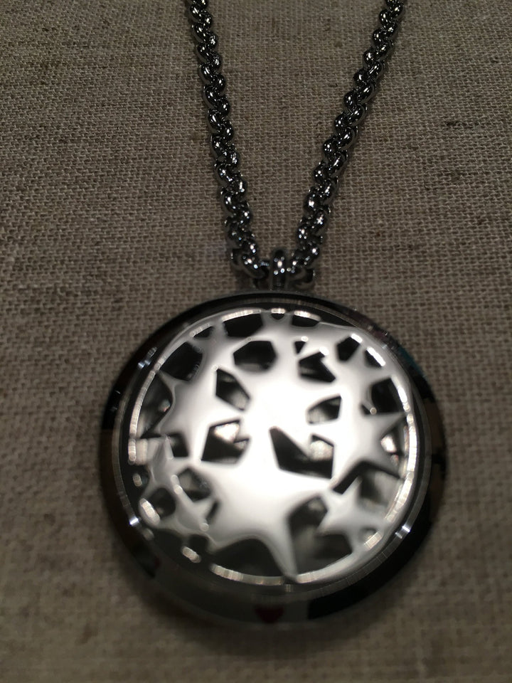 Diffuser Necklace - Essential Oil Pendant Hypo-allergenic 316L Surgical Stainless Steel Diffuser Multi Star Locket With 24" Chain. 30mm Sized Locket