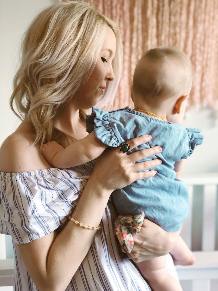 Bracelet - 5-6 Inch Bracelet Pink Rose Quartz Polished Lemon Baltic Amber Baby Toddler