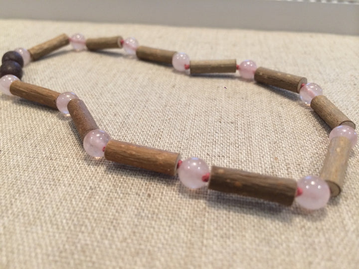 Hazelwood (For GERD, Colic, Reflux, Eczema) Pink Rose Quartz Necklace For Baby, Toddler, Or Big Kid.