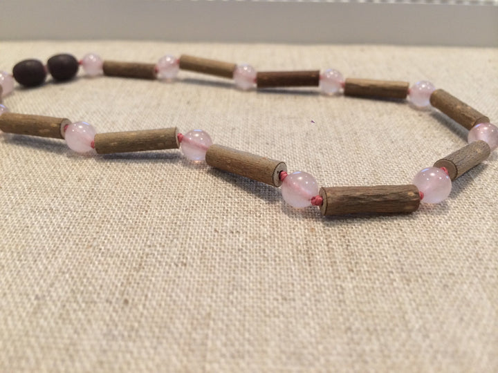 Hazelwood Necklace - 14 Hazelwood (For Heart Burn, Acid Reflux, Eczema) Pre-Teen Pink Rose Quartz