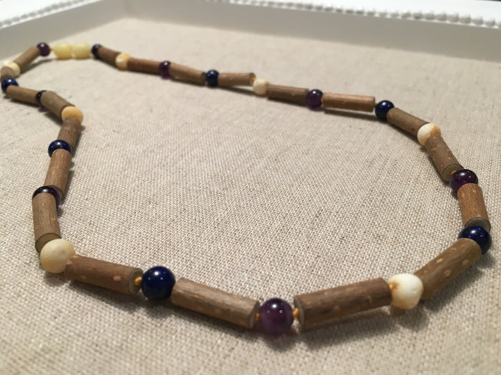Hazelwood Necklace - Hazelwood Necklace Raw Milk Amber Amethyst Lapis Lazuli Adult