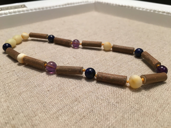 Hazelwood Necklace - Hazelwood Necklace Raw Milk Amber Amethyst Lapis Lazuli Adult