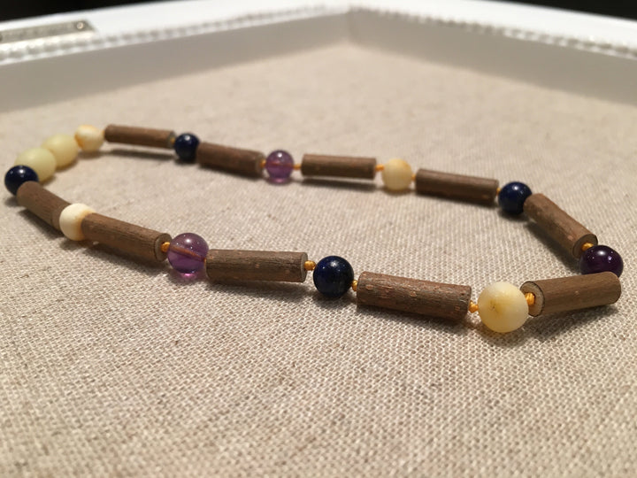 Hazelwood Necklace - Hazelwood Necklace Raw Milk Amber Amethyst Lapis Lazuli Adult