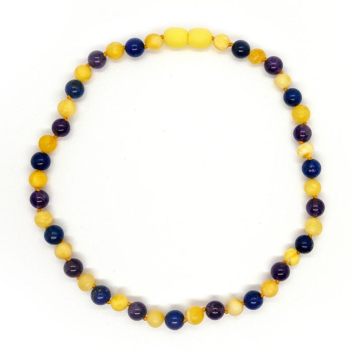 12.5 or 14 Baltic Amber Necklace Raw Milk Amber Blue Lapis Amethyst Baltic Amber