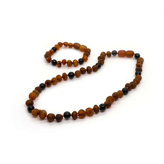 Baltic Amber Necklace Raw Dark Amber Shungite EMF Protection for infant, baby newborn 