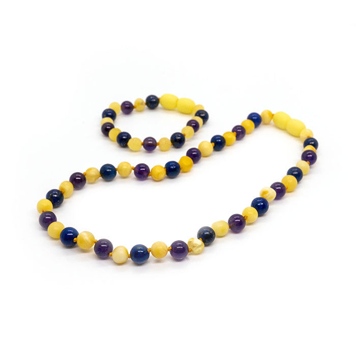 12.5 or 14 Baltic Amber Necklace Raw Milk Amber Blue Lapis Amethyst Baltic Amber