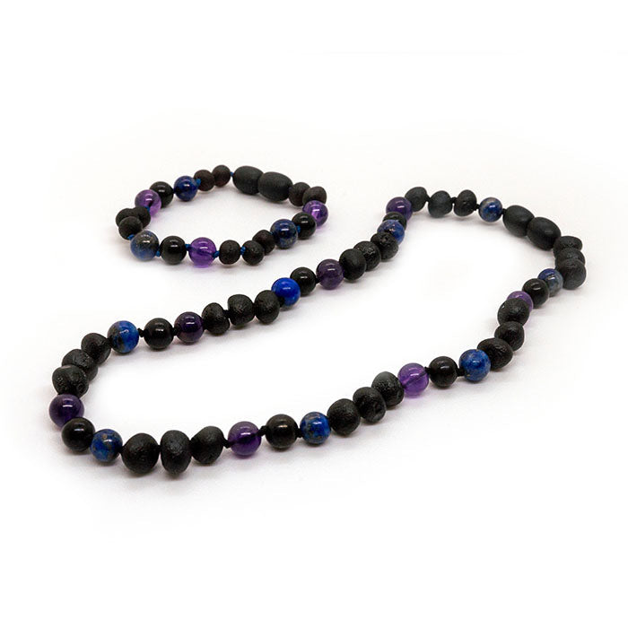 EMF Protection Shungite Baltic Amber Necklace Raw Cherry Lapis Amethyst Gift Set Bundle