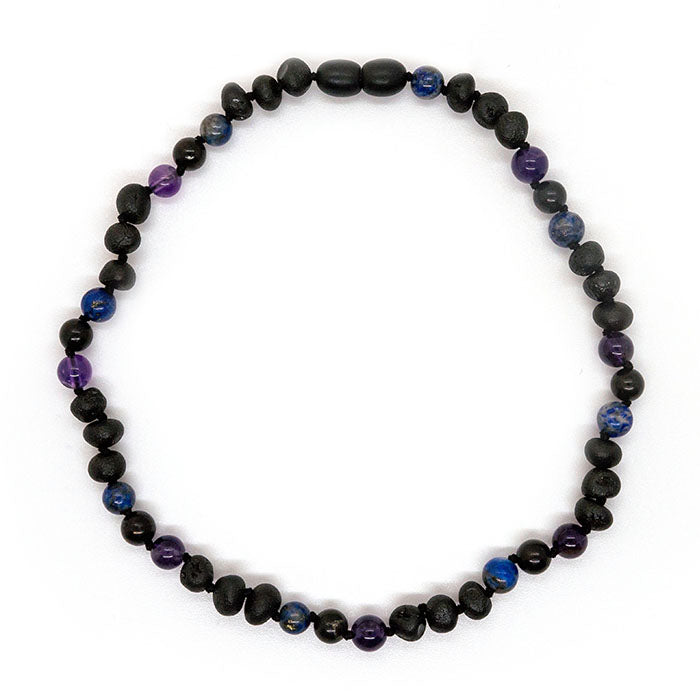 EMF Protection Shungite Baltic Amber Necklace Raw Cherry Lapis Amethyst