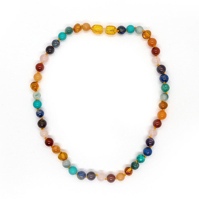 Baltic Amber Necklace - Baltic Amber Pre-Teen 14 Necklace Rainbow Honey Amber Pink Rd Cyrsocolla