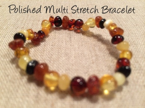 Polished 5.5 Inch Multi Stretch Baltic Amber Bracelet For Baby, Infant, Toddler, Big Kid, Child