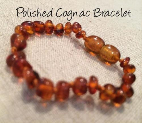 Polished Cognac Baltic Amber Bracelet For Baby, Infant, Toddler, Big Kid
