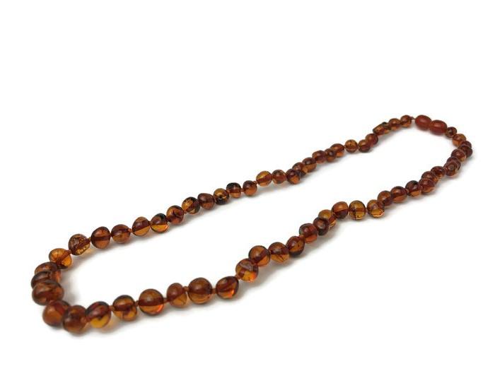 Polished Cognac Baltic Amber Necklace For Big Kid, Child, Or Adult 17 Inch