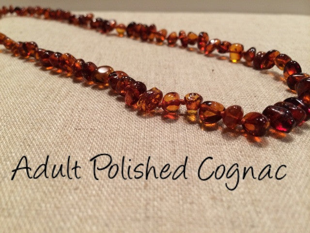 Polished Cognac Baltic Amber Necklace For Big Kid, Child, Or Adult 17 Inch