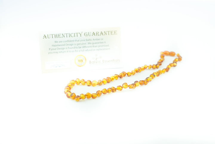 Polished Cognac Baltic Amber Necklace For Big Kid, Child, Or Adult 17 Inch