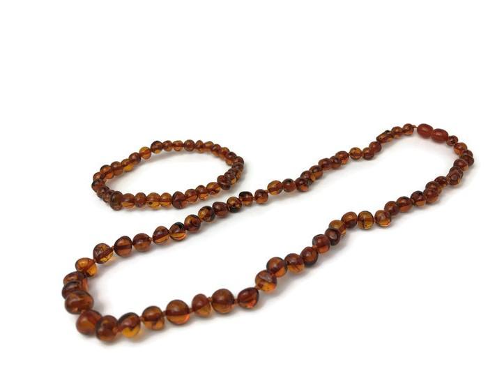 Polished Cognac Baltic Amber Necklace For Big Kid, Child, Or Adult 17 Inch