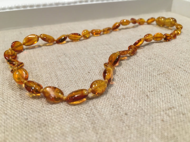 Polished Honey Bean 11 Baltic Amber Necklace Teething Fever Fussiness
