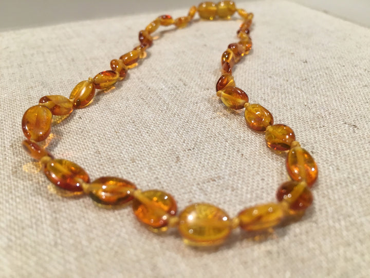 Polished Honey Bean 11 Baltic Amber Necklace Teething Fever Fussiness