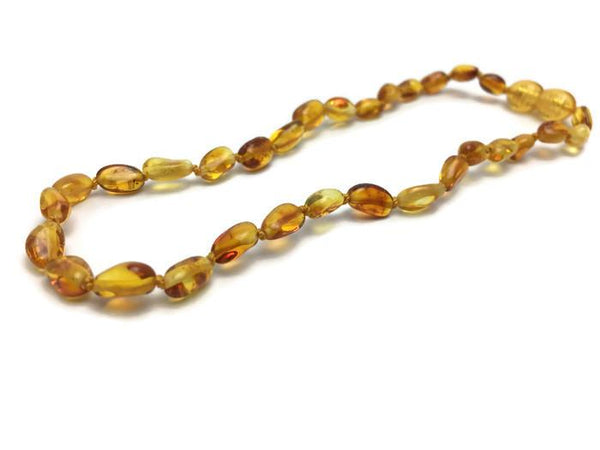 Polished Honey Bean 11 POP Baltic Amber Necklace drooling red